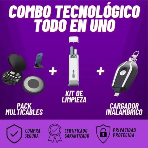 TRÍO PACK MULTICABLES + KIT DE LIMPIEZA + CARGADOR INALÁMBRICO | ENVÍO GRATIS